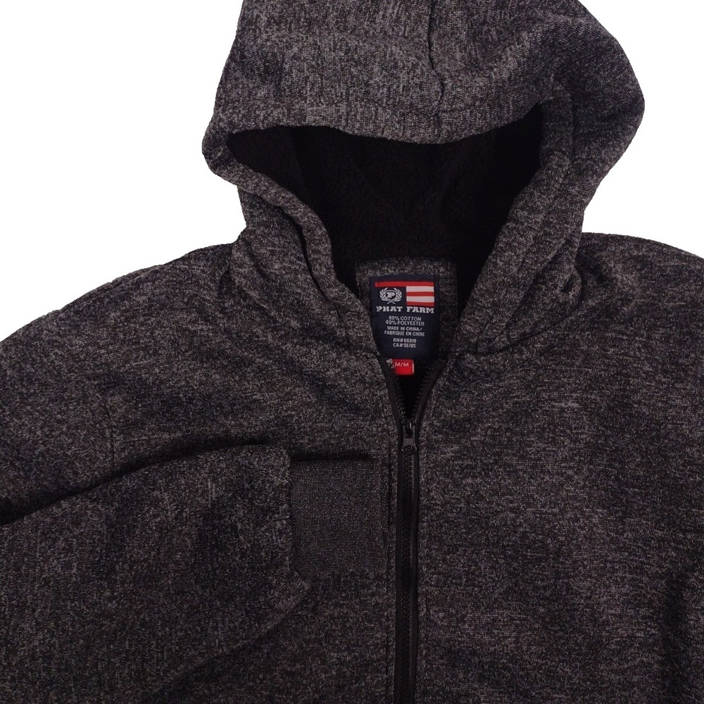 Phat Farm Hoodie Men’s M Gray Full Zip Cotton Blend Kangaroo Pocket Logo